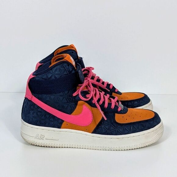 Nike Air Force 1 Hi PRM Suede Dynamic Pink High Top Sneakers in Blue 7 - Picture 1 of 9